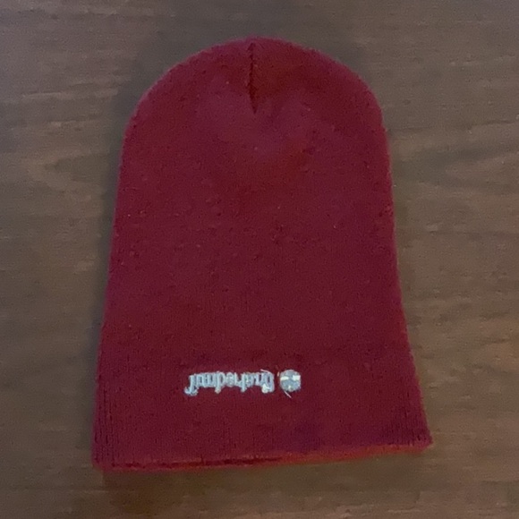 Men’s burgundy Timberland knit beanie hat OSFA - Picture 3 of 7